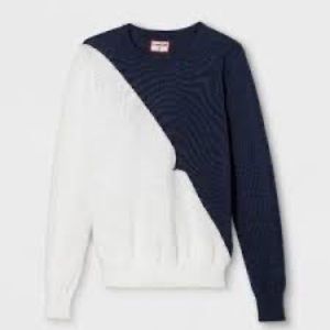 Hunter Womens Pullover Sweater Blue Color Block Long Sleeve Ribbed Size L New